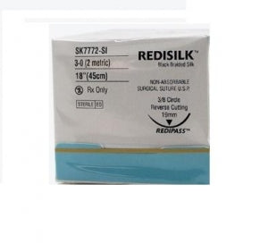 Myco Medical Reli Silk Black Braided Sutures - Reli RediSilk Black Braided Suture with MFS-2 Needle, 18" Long, Size 3-0 - SK7772-SI