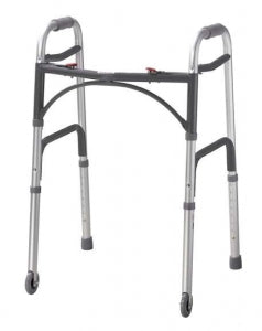 Drive / DeVilbiss Deluxe Wheeled Folding Walker - Folding 2-Button Aluminum Walker with 3" Wheels, Bariatric - 10206-4