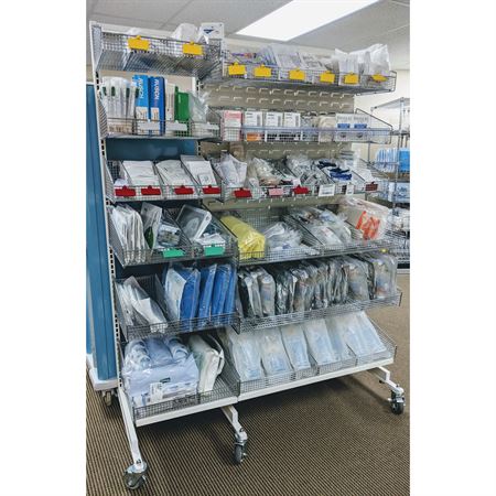 Mobile Wall System With 4- 11.875"D and 3- 17.875"D Baskets