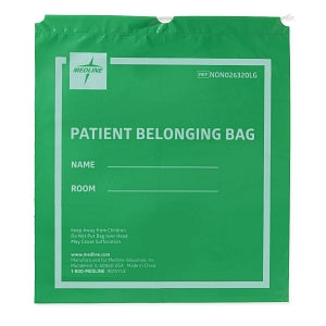 Medline Plastic Patient Belonging Bag with Drawstring - Patient Belongings Bag with Drawstring, 18" x 20", Lime Green - NON026320LG