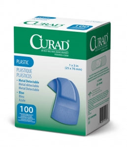 Medline CURAD Food Service Adhesive Bandages - CURAD Food Service Metal-Detectable Blue Plastic Adhesive Bandage, 1" x 3" - NON25600BL