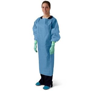 Medline Protective Poly Coated Overhead Isolation Gown - Protective Poly-Coated Blue Overhead Isolation Gown with Thumb Loops, Regular - NON26276