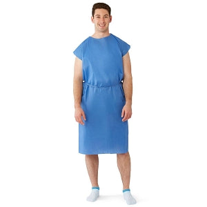 Medline Disposable Multilayer Patient Gowns - Sleeveless Tape Tab Neck and Waist Tie Multilayer Patient Gown, Blue, Size Regular / Large - NON27046