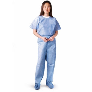 Medline Disposable Scrub Tops - Disposable Unisex Scrub Shirt with Round Neck, Size 3XL, Blue - NON27212XXXL