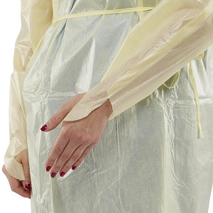 Medline Over-Head Full-Back Poly Coated Isolation Gowns - Poly-Coated Overhead Isolation Gown with Full Back and Thumb Loop Wrists, Yellow, Size XL - NON27360XL