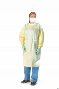 Medline Lightweight Multi-Layer Cover Gowns - Lightweight Multilayer Cover Gown with Elastic Wrists, Sterile, Yellow, Size L - NON275670