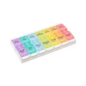 Medline 7-Day Pill Organizers - 7-Day Pill Organizer with Easy Push Buttons, Multicolor, 2X / Day - NON36690