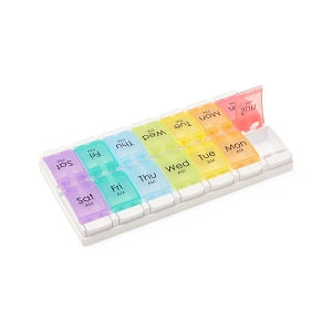 Medline 7-Day Pill Organizers - 7-Day Pill Organizer with Easy Push Buttons, Multicolor, 2X / Day - NON36690