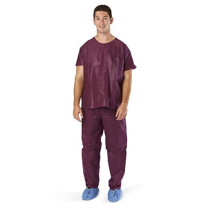 Medline Disposable Scrub Pants - Disposable Unisex Scrub Pants with Elastic Waist, Size XL, Wine - NON37213XL