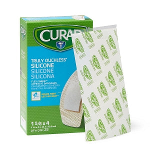Medline CURAD Silicone Adhesive Bandages - CURAD Silicone Fabric Adhesive Bandages, 1.6" x 4" - NON76100