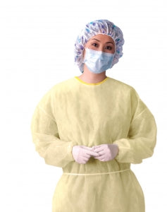 Medline Medium-Weight Multi-Ply AAMI Level 1 Isolation Gown - Medium-Weight AAMI Level 1 Isolation Gown with Elastic Wrists, Yellow, Size XL - NONLV100XL