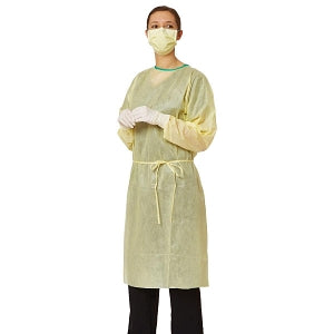 Medline AAMI Level 2 Isolation Gowns - Medium-Weight AAMI Level 2 Isolation Gown with Elastic Wrists, Yellow, Size Regular - NONLV211