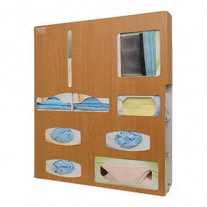 Bowman Manufacturing Company, Inc. Protection Organizers - Isolation Protection Organizer, Maple Wood ABS Plastic, Holds Gowns, 3 Glove Boxes, 1 Face Mask Box and 1 Mask with Shield Box, With Storage Area - PS016-0223