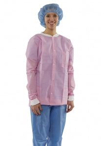Medline Disposable Knit Cuff / Collar Multilayer Lab Jackets - Multilayer Lab Jacket with Knit Cuffs and Collar, Pink, Size L - NONRP700L