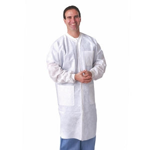 Medline Disposable Knit Cuff / Knit Collar Multilayer Lab Coats - Multilayer Lab Coat with Knit Cuffs and Collar, White, Size S - NONSW500S