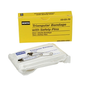 North Safety Triangular Bandages - Triangular Bandage with 2 Safety Pins, Sterile - 020370