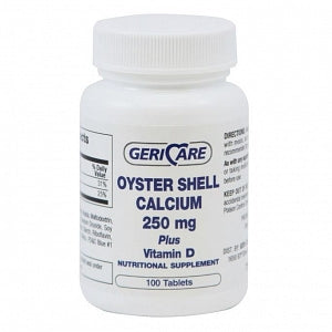 Geri-Care Pharmaceuticals Oyster Shell Calcium with Vitamin D Tablets - Oyster Shell Calcium Tablet, 250 mg + 125 IU Vitamin D, 100/Bottle - 57896-0731-01