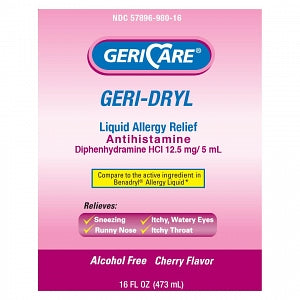 Geri-Care Pharmaceuticals Diphenhydramine HCI Liquid - Diphenhydramine HCI Liquid, 12.5 mg/5 mL, 16 oz. - 57896-0980-16