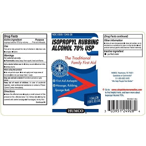 Humco 70% Isopropyl Alcohol - Isopropyl Alcohol 70%, 1-gal. Bottle - 00395-1249-28