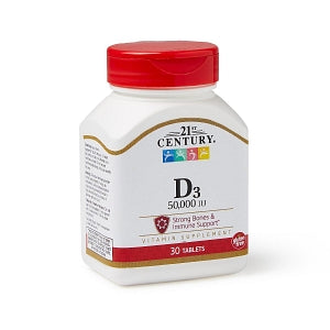 21st Century Healthcare Vitamin D-3 Tablets - Vitamin D-3 Tablet, 50, 000 IU, 30/Bottle - 7-4098524090-8