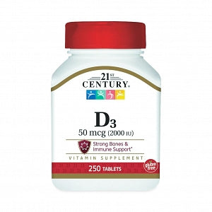 21st Century Healthcare Vitamin D-3 Tablets - Vitamin D-3 Tablet, 50 mcg, 250/Bottle - 7 40985 27984 7