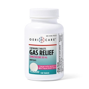 Geri-Care Pharmaceuticals Gas Relief Chew Tabs - Gas Relief Tablets, Chewable, Simethicone, 80 mg, 100/Bottle - 57896-0799-01