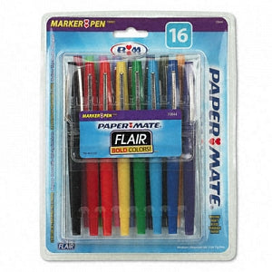 Paper Mate Flair Felt Tip Pens, Medium Point (0.7mm), Assorted Colors, 16  Count