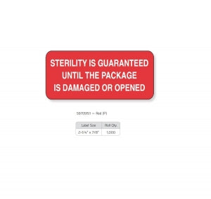 PDC PDC Healthcare Sterility is Guaranteed Lables - "Sterility is Guaranteed" Label, 2-1/4" x 7" - 59705151