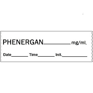 PDC Healthcare Medication Labels - "Phenergan Date / Time / Initial" Tape Label, 0.5" x 500", White, 500/Roll - 59726295