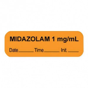 PDC Healthcare Anesthesia Date, Time and Initials Labels - Midazolam Label, mg / mL Label, 1/" x 1/2", Orange - 59726634