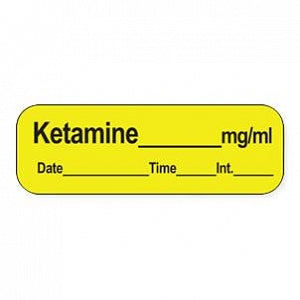 PDC Healthcare Ketamine Anesthesia Syringe Labels - Ketamine Labels, 1-1/2" x 1/2", Yellow, 600/Roll - LAN-60