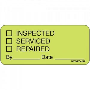 PDC Healthcare Label Paper - Inspected / Serviced / Repaired Label, 2-1/4'' x 1'', Chartreuse - MV04FC4240