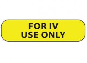 PDC Healthcare Label Paper - For IV Use Only Label, 1-7/16'' x 3/8'', Yellow, 666 Labels / Roll - MV02SY4143R