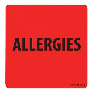 PDC Healthcare Allergy Paper Label - Allergies Label with 1" Core, Fluorescent Red, 2.5" x 2.6" - MV05FR7131