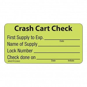 PDC Healthcare Label Paper - Crash Cart Check Label, 0.94" x 1.5", 1" Core, Chartreuse - MV07FC6363