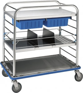 Pedigo Products Distribution Carts - Stainless Steel Distribution Cart with Tote Box Drawers and 2 Shelves, 39.375" x 26.125" x 42.125" - CDS-147-C