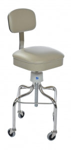 Pedigo Products Inc Adjustable-Height Square Stainless Steel Stools with Back - Stainless Steel Exam Stool with Back and 3" Casters, 25"-38" Screw Adjustable, Gray - P-1040-SS-GREY