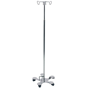 Pedigo Products Foot Operated IV Stands - Stainless Steel IV Pole with 5-Leg Base and 4-Hook Top, Foot Pedal Height Adjustable - P-1576-4