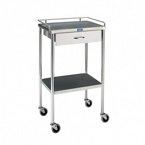 Pedigo Products Utility Tables - Stainless Steel Utility Table with Shelf, Guard Rails and 1 Drawer, 20" x 16" x 34" - SG-80-SS