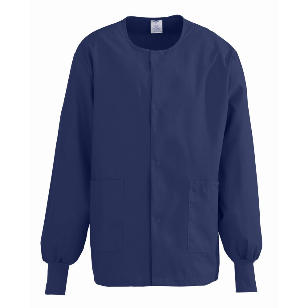 ComfortEase Unisex Crew-Neck Warm Scrub Jacket with Knit Cuff, Jade, Size S