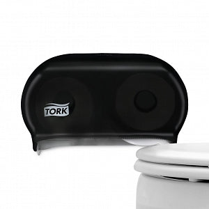 Essity Tork Twin Standard Roll Bath Tissue Dispensers - Tork 59TR Twin Bath Tissue Roll Dispenser, Plastic, Smoke, 8.25" H x 12.75" W x 5.57" D, for Tork TM6511S, TM6512, TM6120S, TM6130S, TM1602 - 59TR