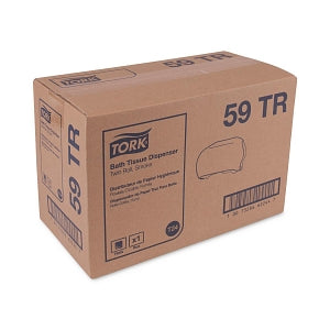 Essity Tork Twin Standard Roll Bath Tissue Dispensers - Tork 59TR Twin Bath Tissue Roll Dispenser, Plastic, Smoke, 8.25" H x 12.75" W x 5.57" D, for Tork TM6511S, TM6512, TM6120S, TM6130S, TM1602 - 59TR