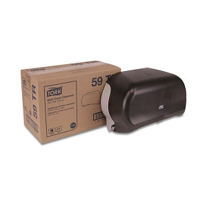 Essity Tork Twin Standard Roll Bath Tissue Dispensers - Tork 59TR Twin Bath Tissue Roll Dispenser, Plastic, Smoke, 8.25" H x 12.75" W x 5.57" D, for Tork TM6511S, TM6512, TM6120S, TM6130S, TM1602 - 59TR