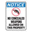 No Concealed Weapons Notice Sign 7"W x 10"H - Plastic