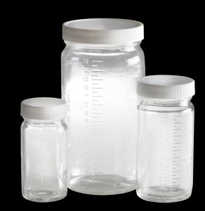 Qorpak ValuLine Clear Graduated Medium Round Bottles with PP / PTFE Cap - Graduated Bottle with PTFE-Lined Cap, Clear, 4 oz. - 239221