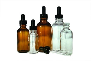 Qorpak Amber Glass Round Dropper W / PP Assembly - Round Amber Glass Dropper Bottle with Black Phenolic Pulp Cap, 1 oz., 20-400 Neck Finish - 245237