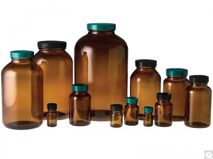 Qorpak Amber Glass Wide Mouth Packer Bottles No Cap - PACKER, 16OZ, AMBER, WIDE, 53-400 CAP - 260732