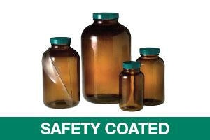 Qorpak Safety Coated Amber Glass Wide Mouth Packer BTLS No Cap - Safety Coated Wide Mouth Packer Bottle with 53-400 Neck Finish, Amber, 500 mL - GLA-00966
