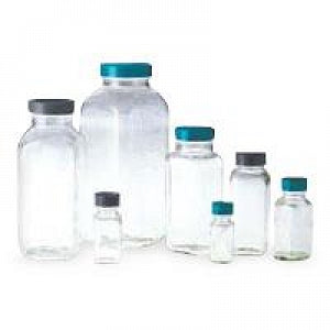 Qorpak Vacuum / Ionized Clear Glass French Square Bottles with Caps - Vacuum and Ionized French Square Bottle with PolyCone-Lined Cap and 24-400 Neck Finish, Clear, 1 oz. - GLC-01267