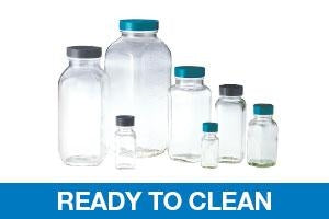 Qorpak Clear French Square Bottles Ready-To-Clean W/Caps - BOTTLE, FRENCH SQ, PTFE DSC CP, CLR, 8OZ - GLC-01331